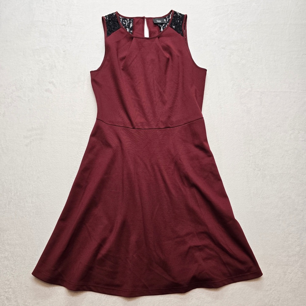 Mossimo Burgundy Skater Dress Lace Sleeveless Fit Flare M